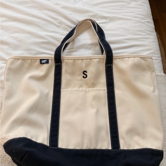 Lands' End Handbags - Lands' End Navy and Cream Canvas Tote Bag